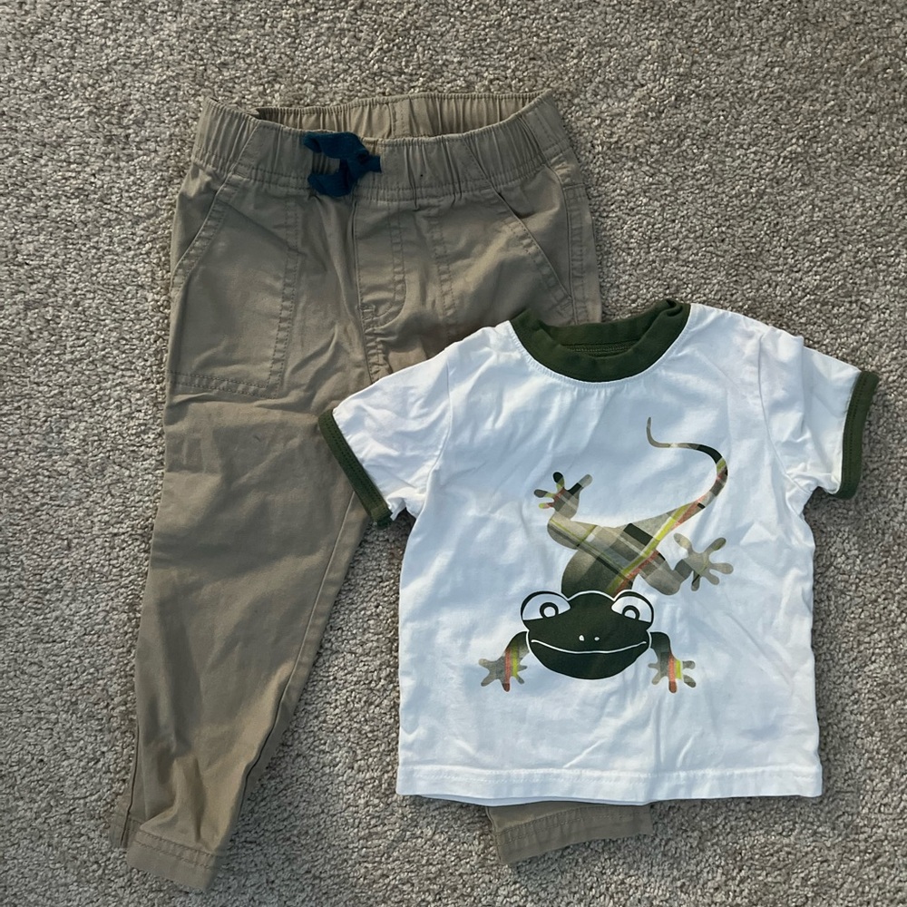 Cute Lizard Tee and Tan Pants Set